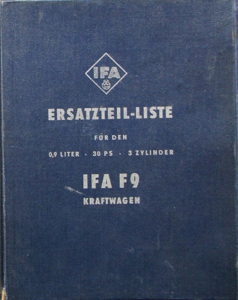 IFA F9 Personalcar 30 PS Sparepartlist 1954 in original binder (0480)